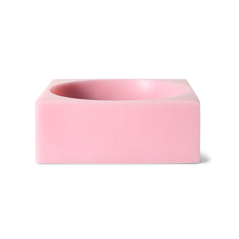 HKLIVING Pop Cube Large in Pink front-facing on white background showing square resin form and scooped bowl
