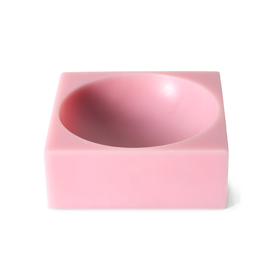 HKLIVING Pop Cube Large in Pink angled on white background showing depth of scooped bowl and smooth resin finish
