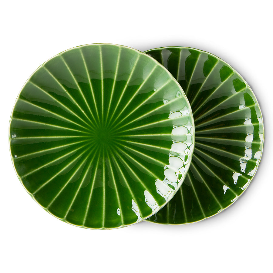 the emeralds: Ceramic Side Plate Ribbed, green (set of 2)