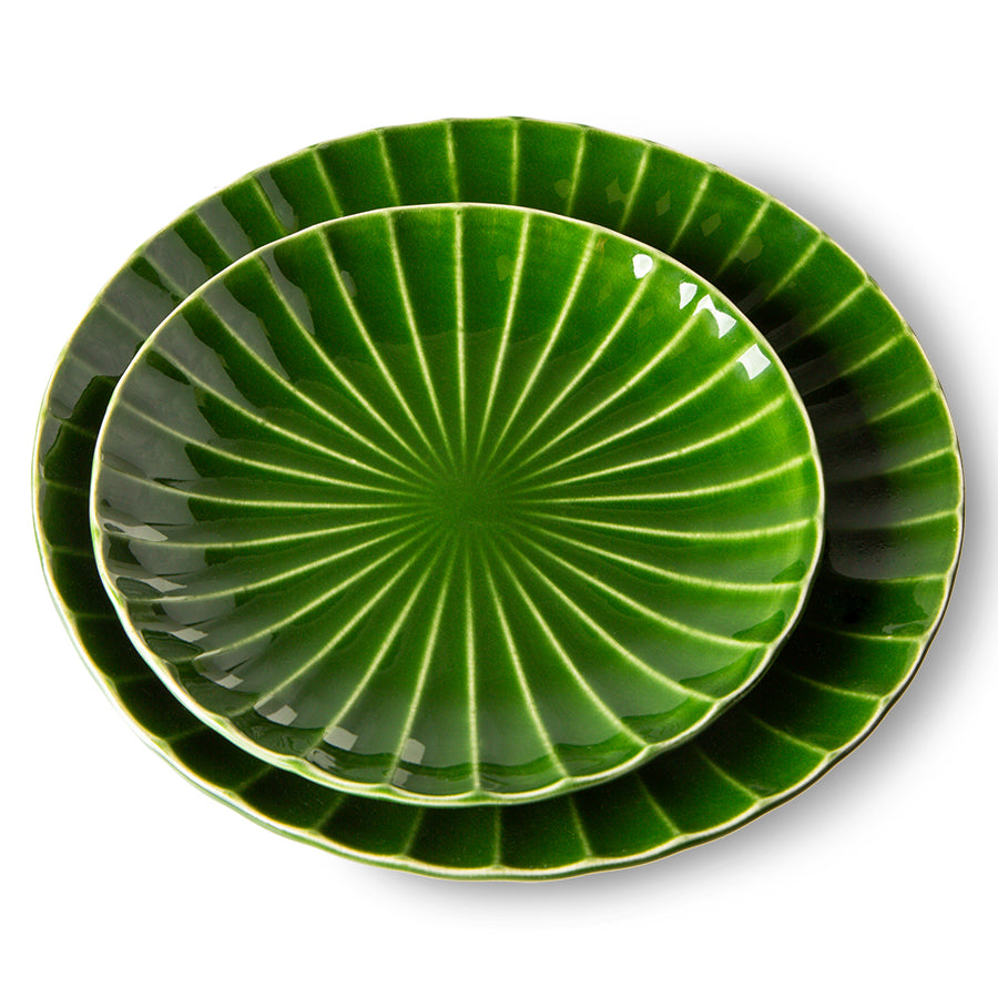 the emeralds: Ceramic Side Plate Ribbed, green (set of 2)