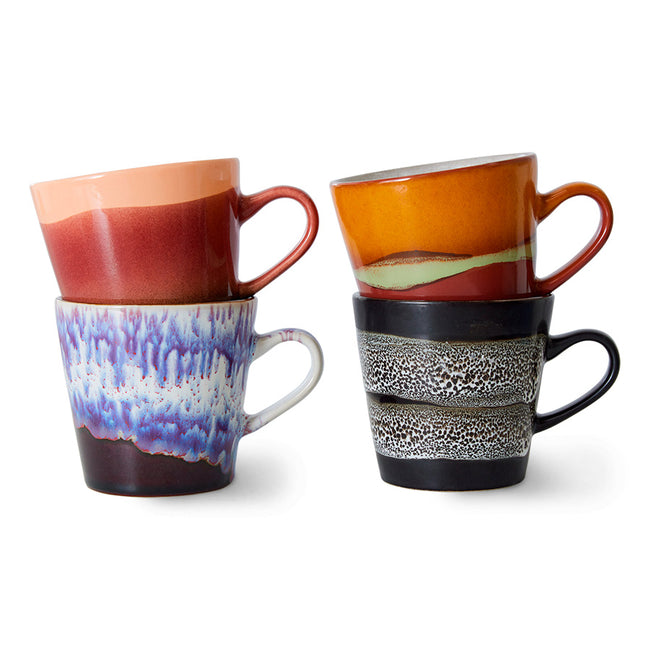 set of 4 multicoloured 70s style hkliving mugs with handles