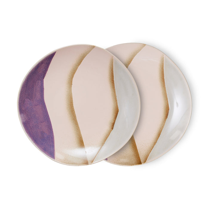 Set of 2 Side Plates, 22cm, Purple Pink Beige, 70s Ceramics Valley by hkliving