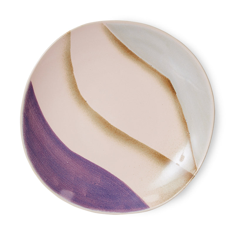 Set of 2 Side Plates, 22cm, Purple Pink Beige, 70s Ceramics Valley by hkliving