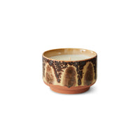 HKLIVING Kyoto scented candle in a brown and beige 70s-style ceramic pot, shown from the front.