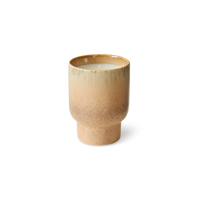 HKLIVING 70s ceramics scented candle in Vancouver glaze, shown in rustic green and blush tones ceramic holder
