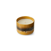 HKLIVING 70s Ceramic candle in a mustard yellow holder on a white background