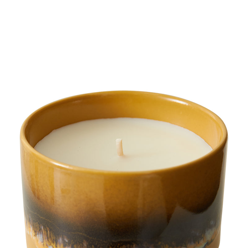 Close-up of Valencia candle from HKLIVING with citrus and vanilla fragrance in ceramic pot