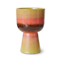 70s-style plant pot with glossy finish and colourful design