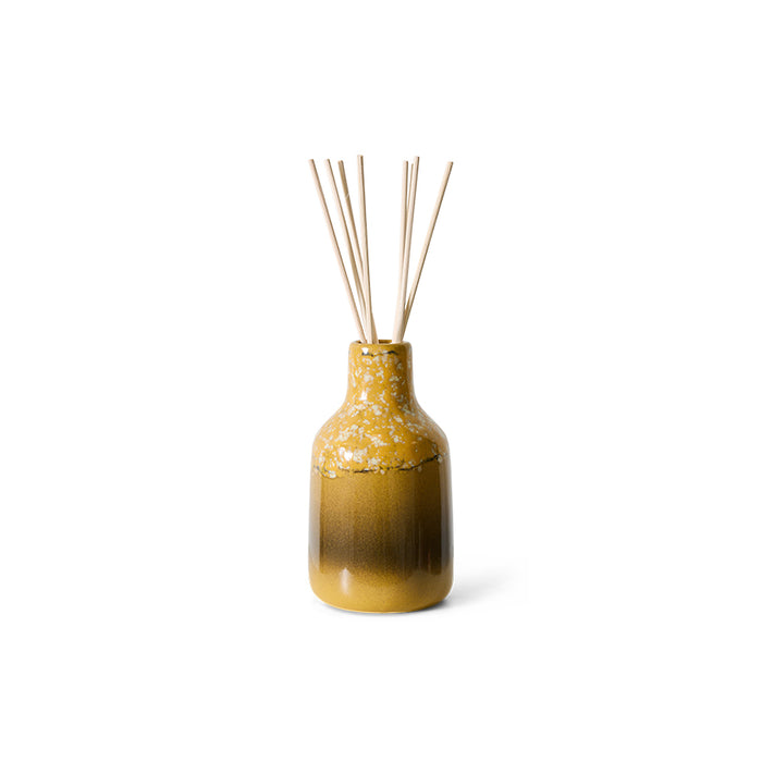 Close front view of Valencia diffuser stoneware bottle with reeds