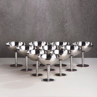 Elegant stainless steel champagne coupe with blue base