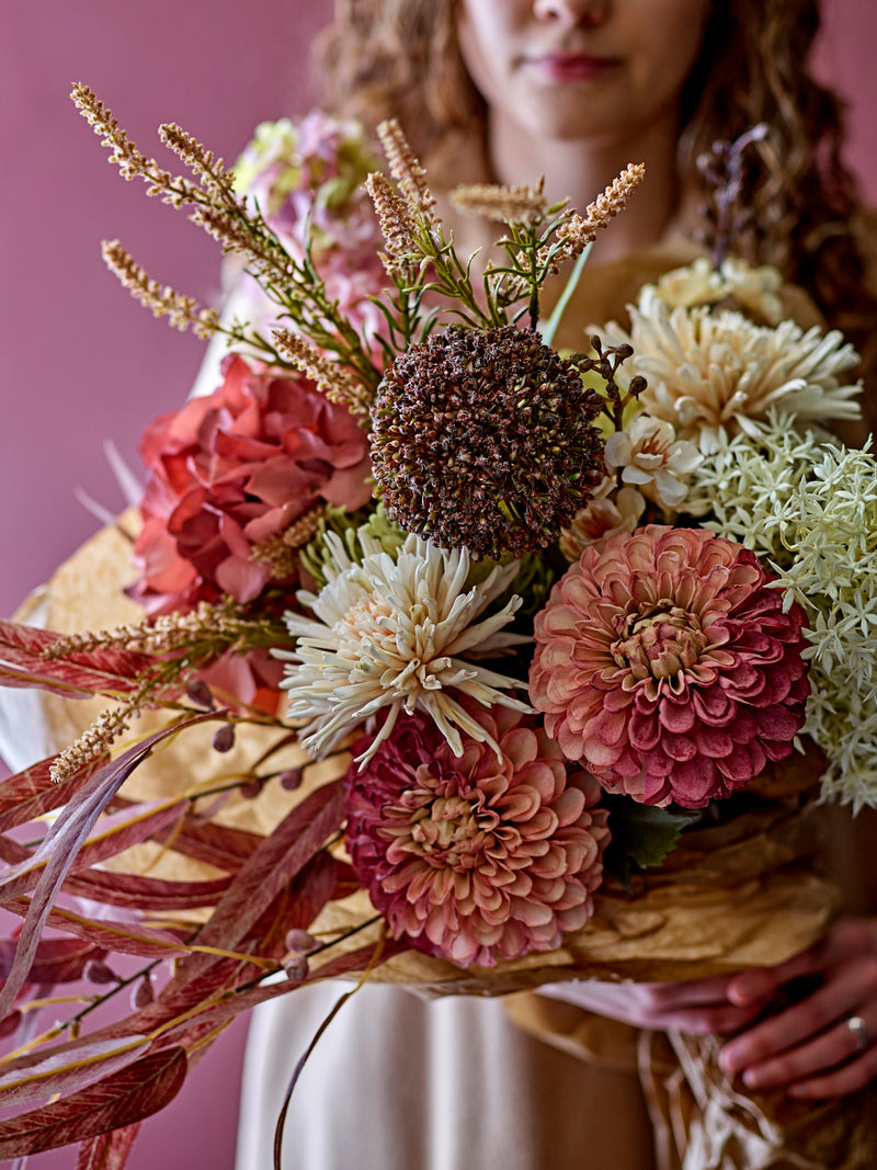 Artificial allium in bouquet with blush and cream flowers