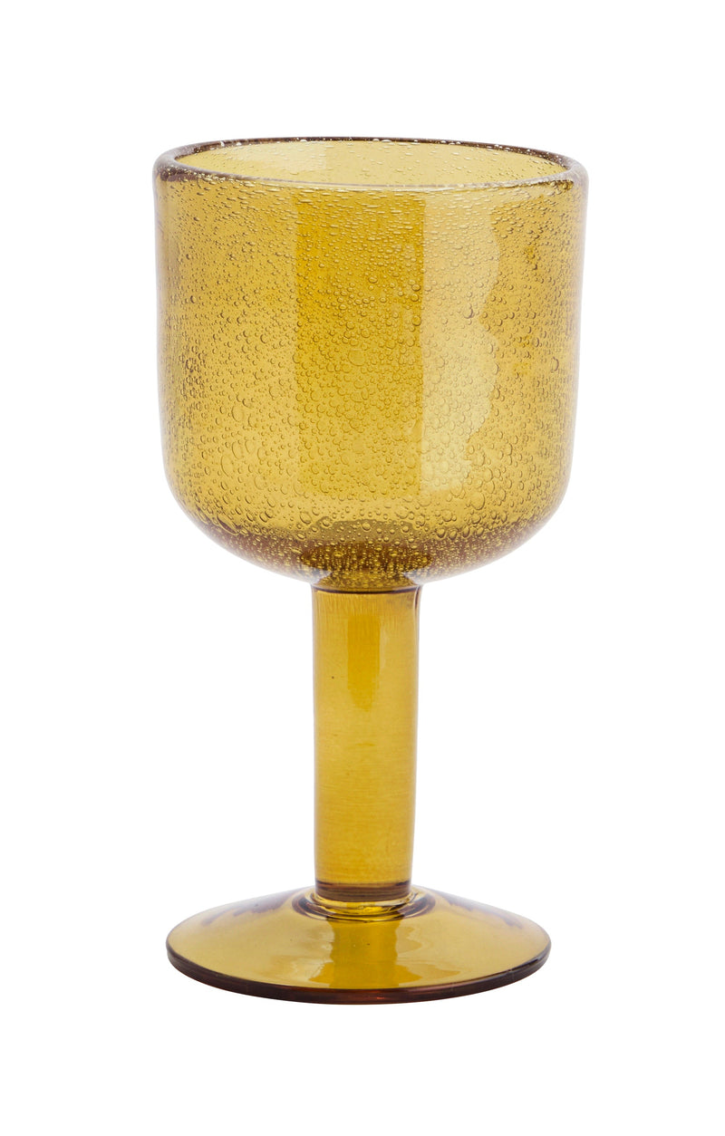 amber bubbled glass wine goblet with retro stem
