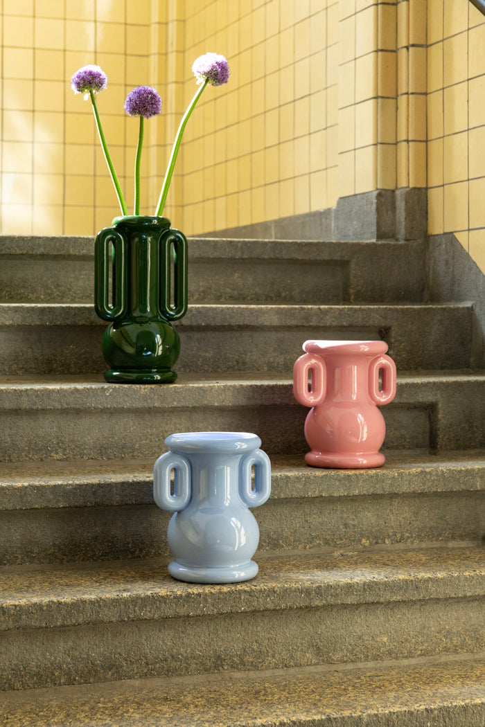 Set of &Klevering Amfora vases with the pink version adding a soft, joyful pop of colour.
