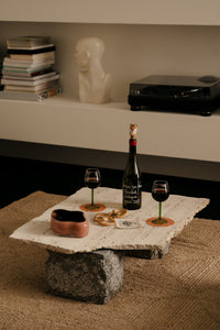 Annabelle wine glasses by Olsson & Jensen styled on a coffee table