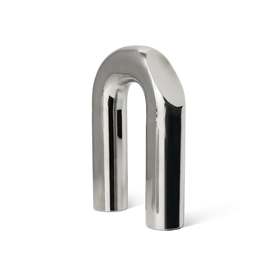side angle of stainless steel arch sculpture by HKLIVING with curved form
