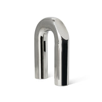 side angle of stainless steel arch sculpture by HKLIVING with curved form
