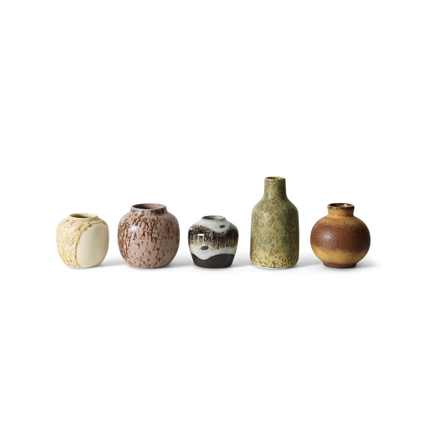 70s Ceramics Small Vases Set – Pursuit by hkliving (Set of 5, Retro Stoneware)