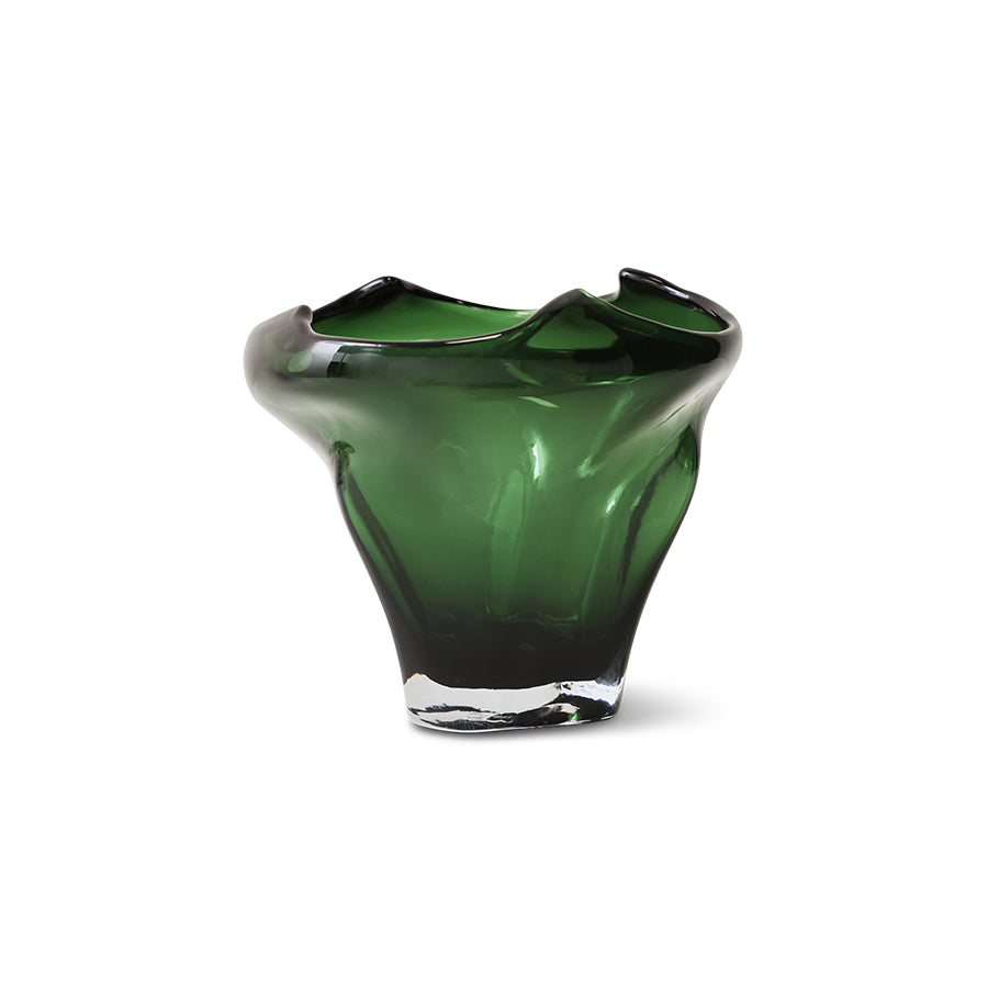HKLIVING folded mid vase in emerald green glass on white background