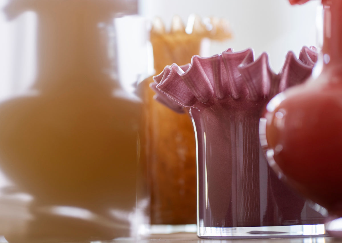Caramel Ruffle Glass Vase – Warm Colour and Soft Art Deco Curves