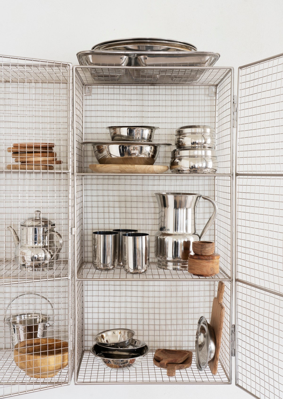 assorted wooden and ceramic serveware including mini acacia trays
