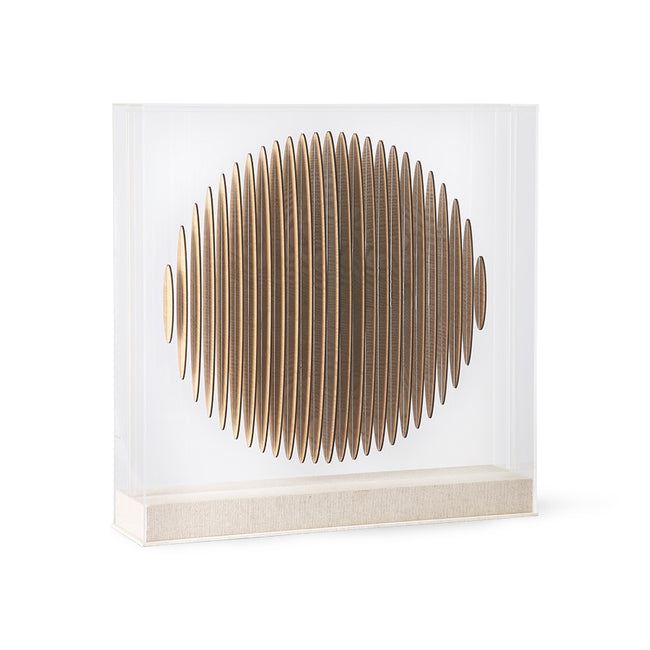 slatted wood artwork which creates a see through artwork from hkliving