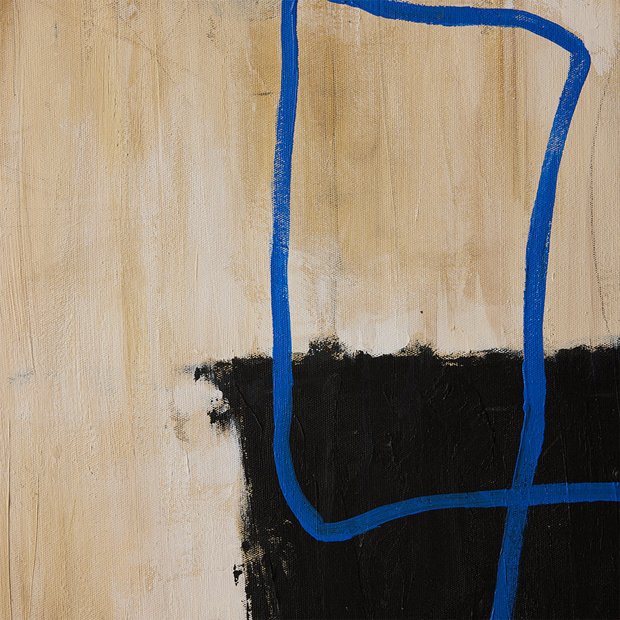 Close-up detail of Easy Elan framed artwork by HKLIVING showing the cobalt blue brushstroke