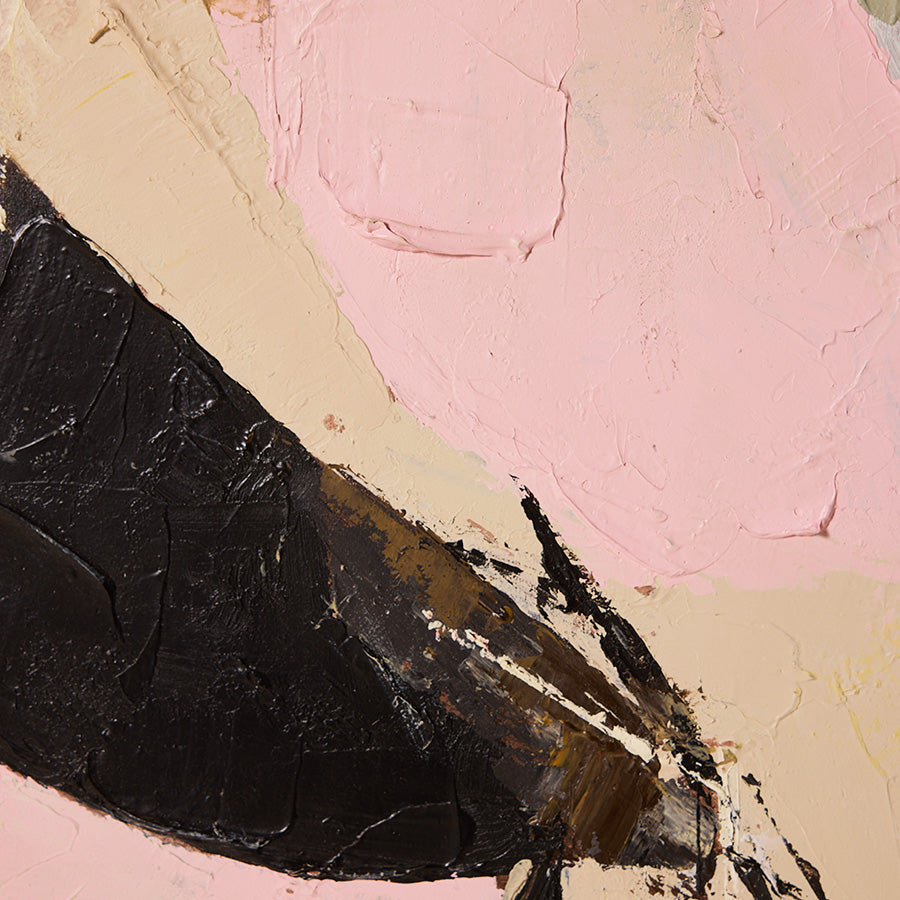 Abstract art with pink, black, and beige colors