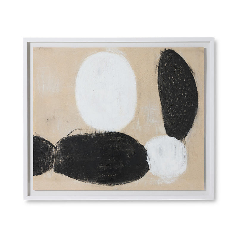 Parallel framed artwork by HKLIVING, abstract black and white shapes on beige 120 x 102cm on white background