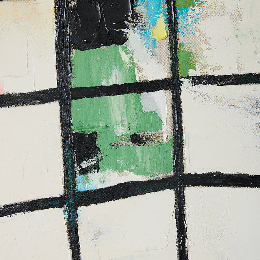 Close-up detail of Wired canvas wall art by HKLIVING showing hand-painted texture and a green colour accent
