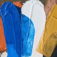 close up of Moonlight Strokes abstract artwork showing blue gold and white textured brushwork
