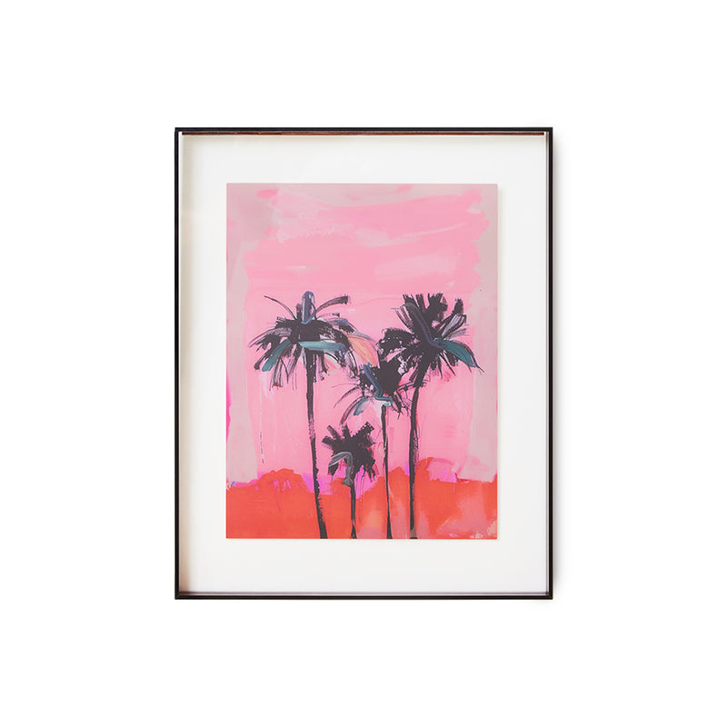 Acrylic Frame Brown, Palms on Pink Sunset Art by hkliving 40x50cm