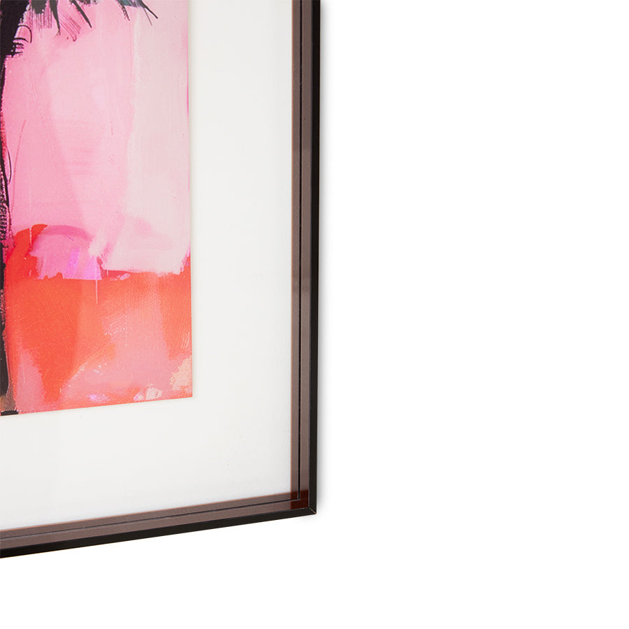 Acrylic Frame Brown, Palms on Pink Sunset Art by hkliving 40x50cm