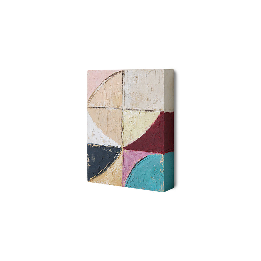 Angled view of the Pocket Exhibit: Palette wall art panel, showing its 5cm deep, chunky textured profile