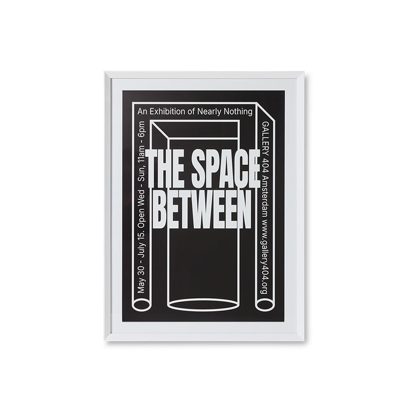 Between Space framed poster by HKLIVING, black and white typographic art 87 x 118cm on white background