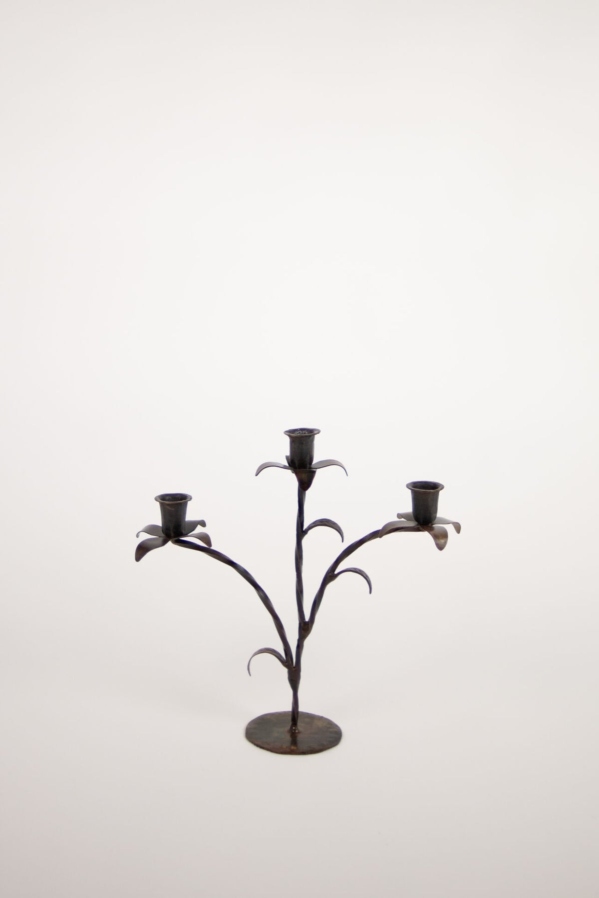 Bellora black iron three-arm flower candelabra by Olsson & Jensen