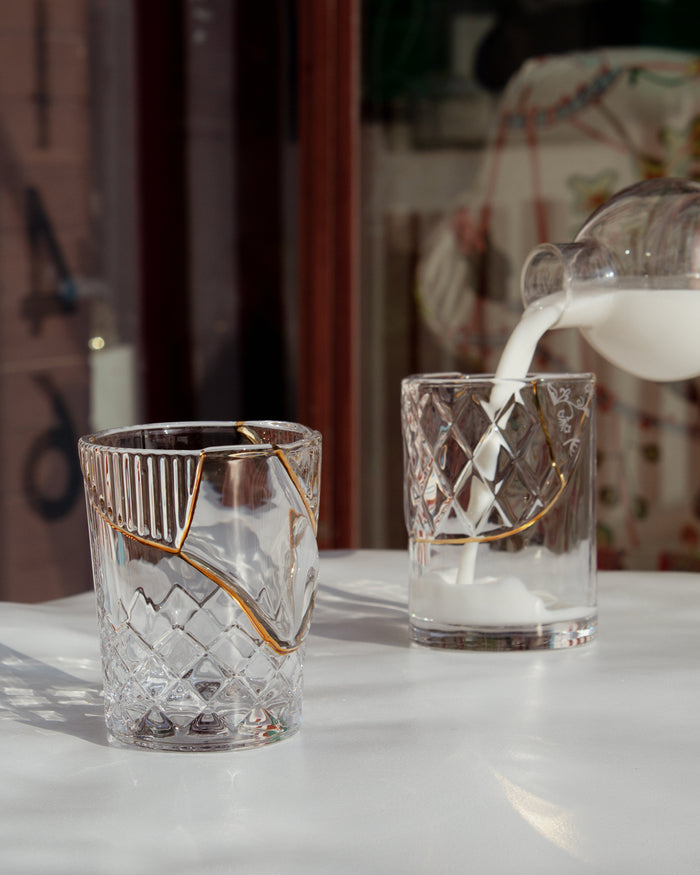 Seletti Kintsugi Water Glass - Artisan Glass with 24K Gold Detailing (Multiple Designs)