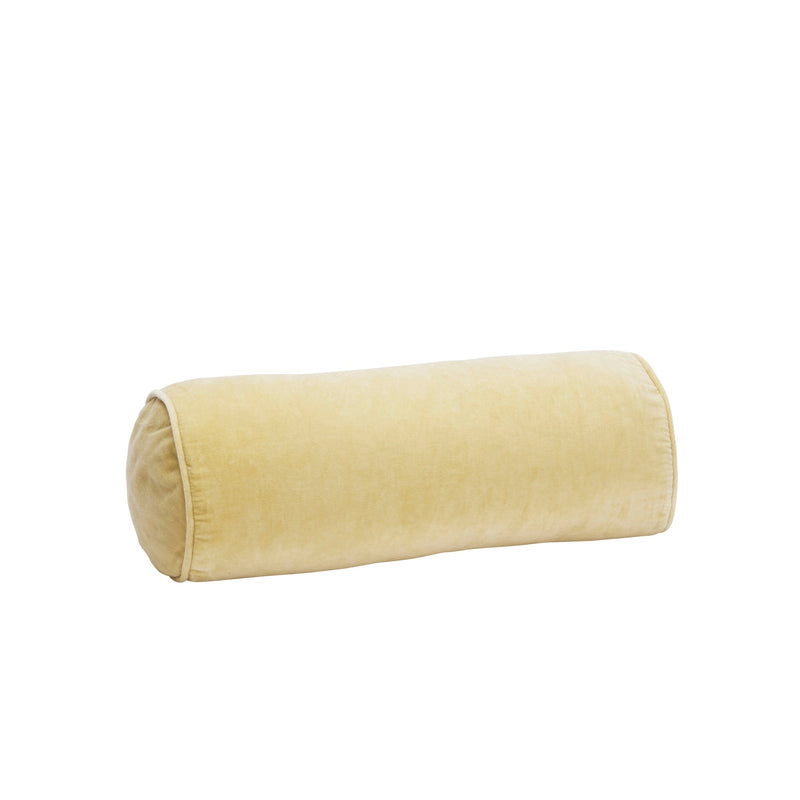 honey velvet bolster cushion with soft cotton cover and decorative shape
