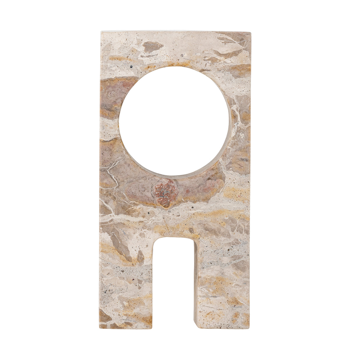 front view of the aoxi marble sculpture by bloomingville with circular cut out