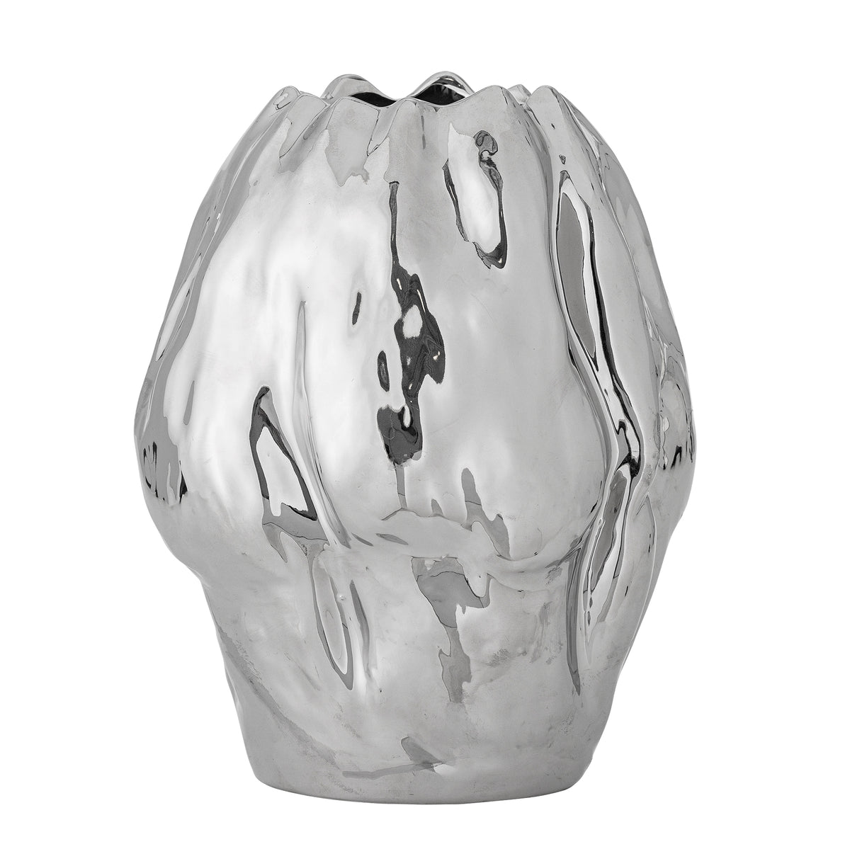 sculptural silver stoneware vase by bloomingville angled view