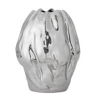 sculptural silver stoneware vase by bloomingville angled view