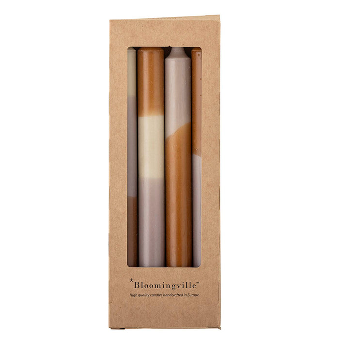 boxed set of four bloomimgville dip dye candles in multicolour purple tones