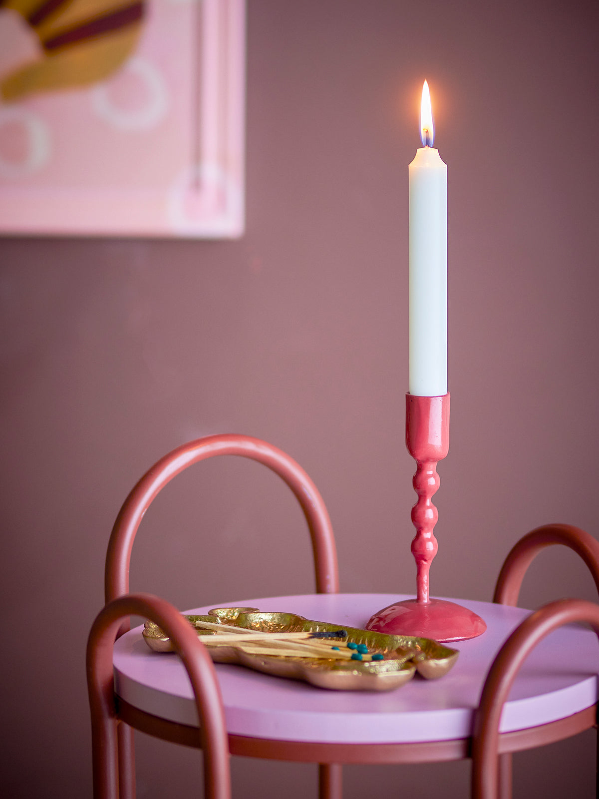 glossy red eber candle holder by bloomigville with white taper candle