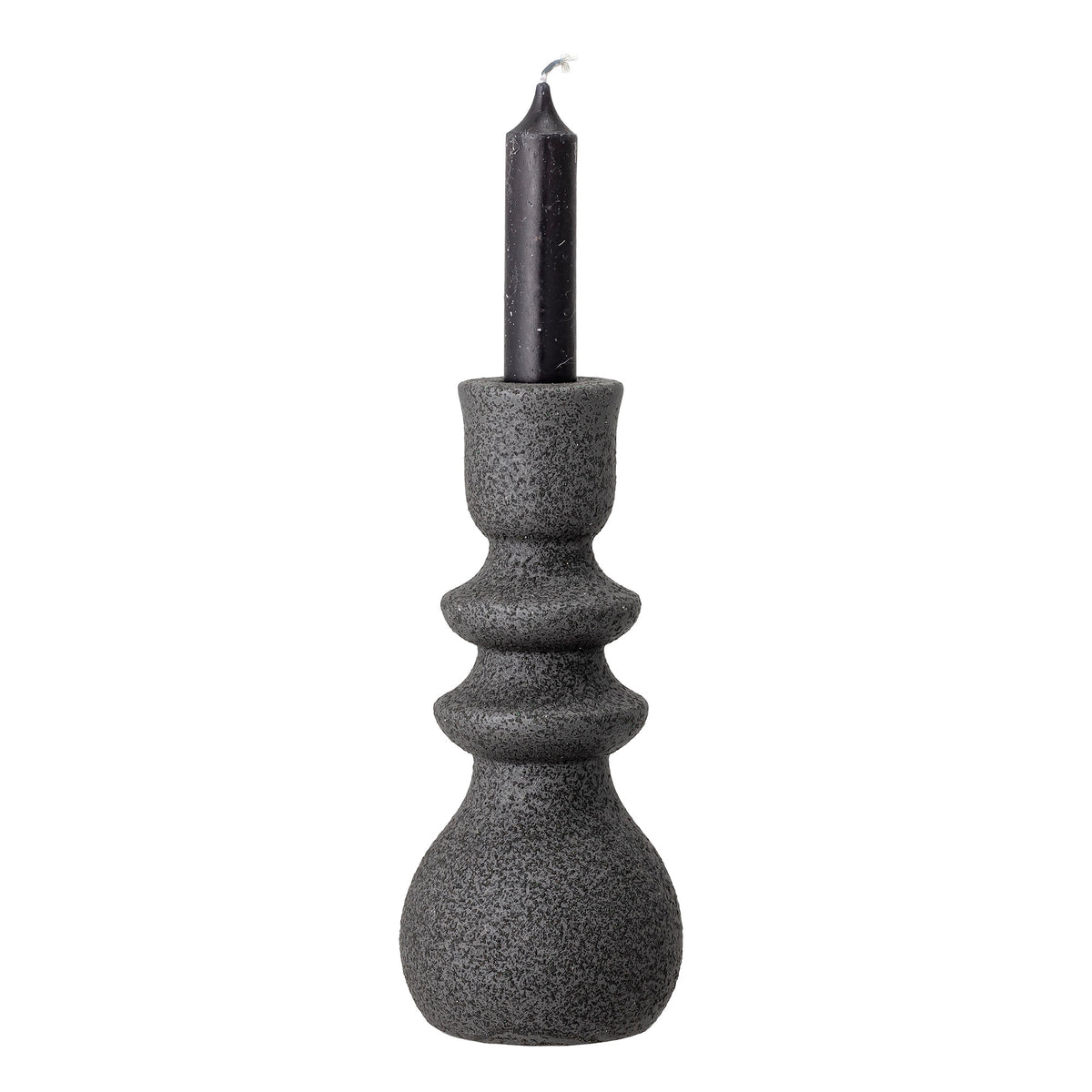 black emie candle holder by bloomingville with reactive glaze and taper candle