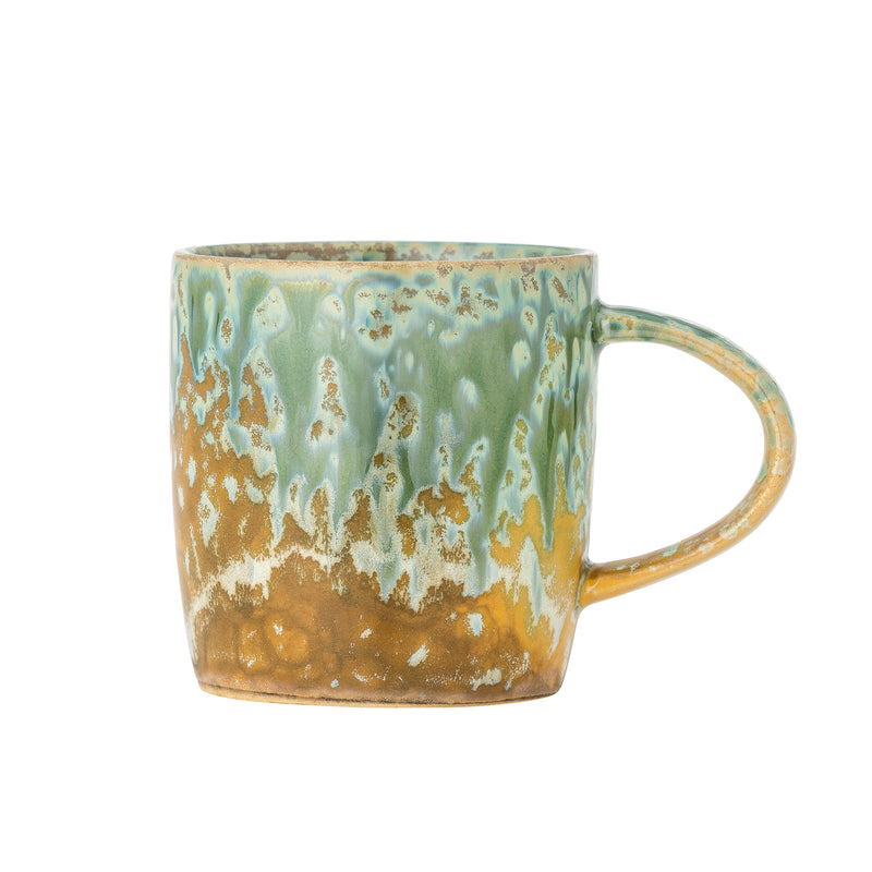 green milani mug by bloomingville with vivid reactive glaze in green and ochre