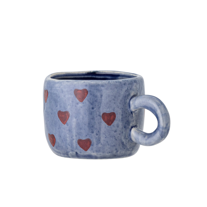blue nini cup by bloomingville with red heart pattern front view