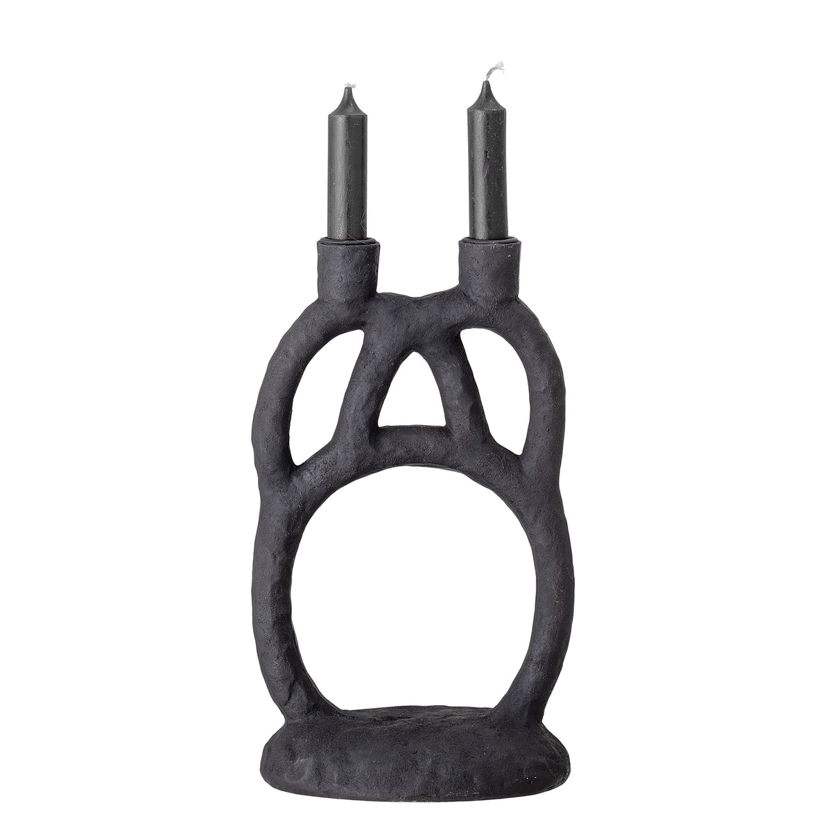 ramina black candle holder two branched design by bloomingville with candles
