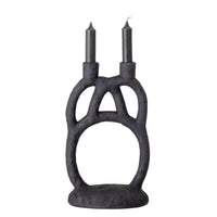 ramina black candle holder two branched design by bloomingville with candles
