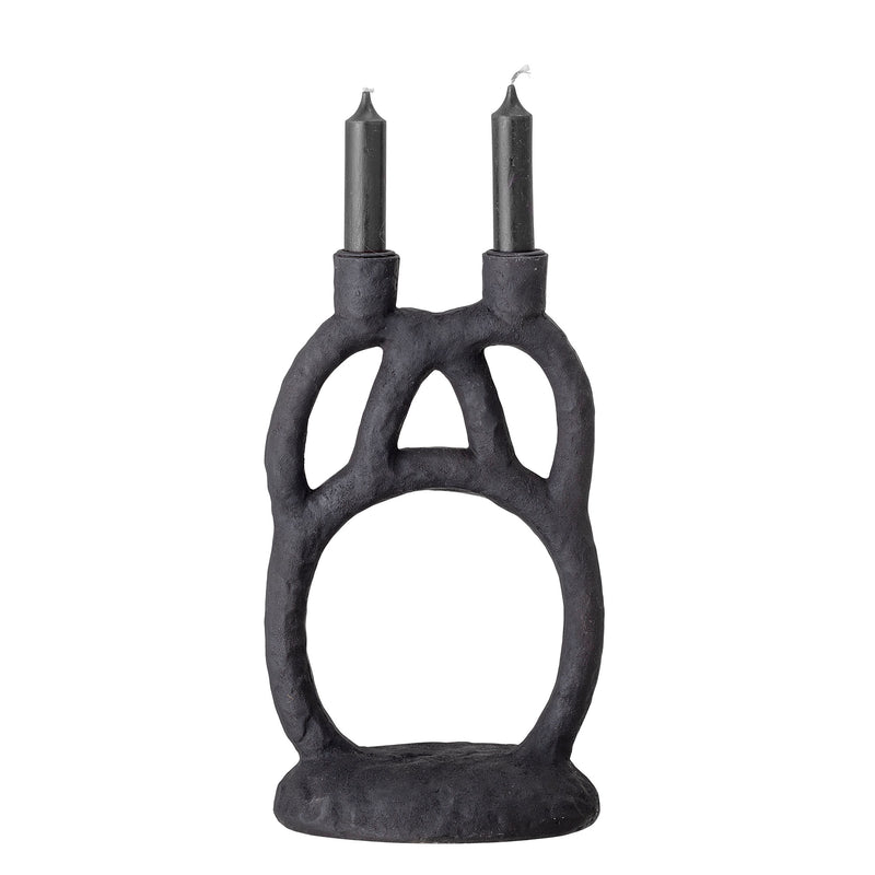 ramina black candle holder two branched design by bloomingville with candles
