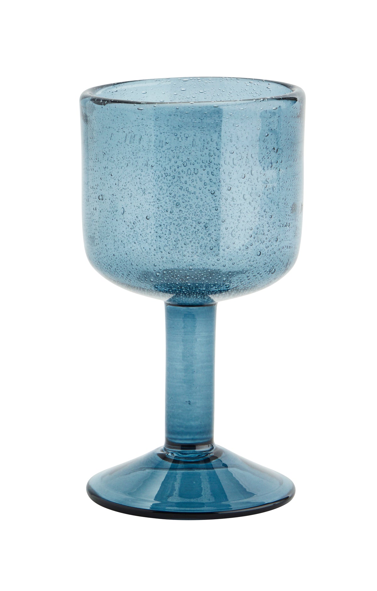 blue bubbled glass wine goblet for colourful table styling
