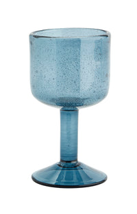 blue bubbled glass wine goblet for colourful table styling
